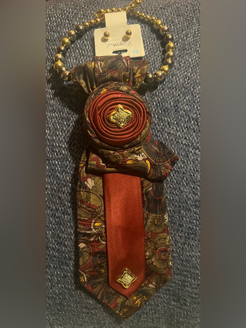 Gold-Accent Rust Red Decorative Women’s Tie Accessory